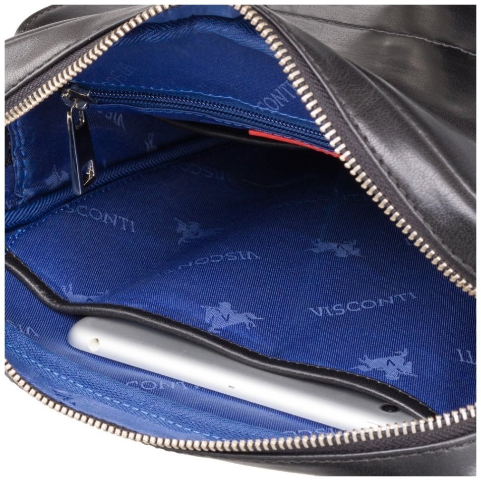 Черная мужская сумка-планшет на плечо из натуральной кожи Visconti Vesper 70717