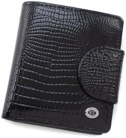 Черный женский кошелек из лакированной кожи под рептилию на магните ST Leather 70817
