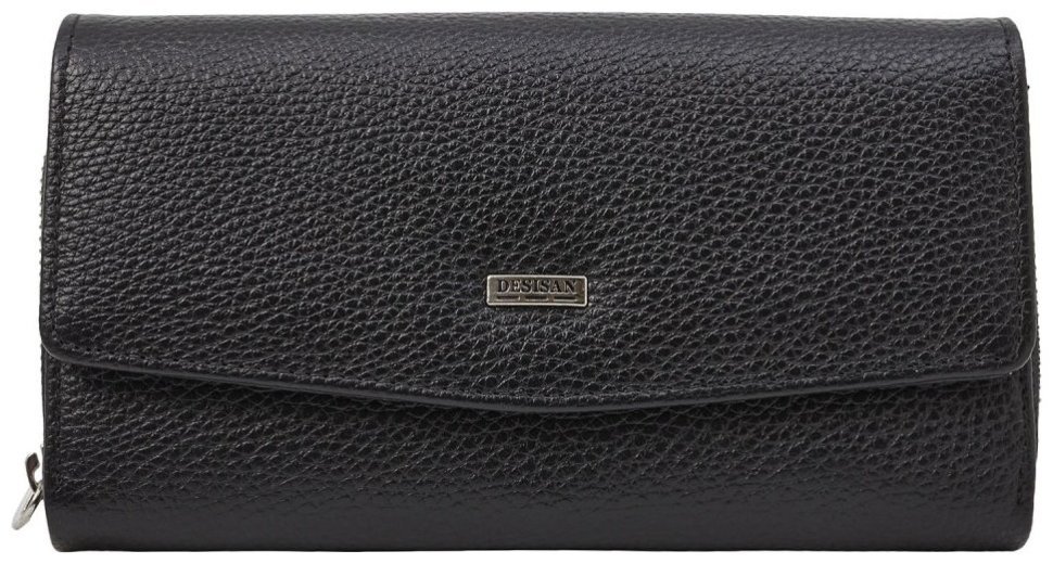 Великий жіночий гаманець із фактурної шкіри чорного кольору з фіксацією на клапан із магнітом Desisan 81117 modnotak фото №1