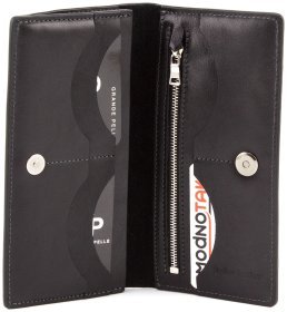 Глянцевый кожаный купюрник черного цвета Grande Pelle (13085)