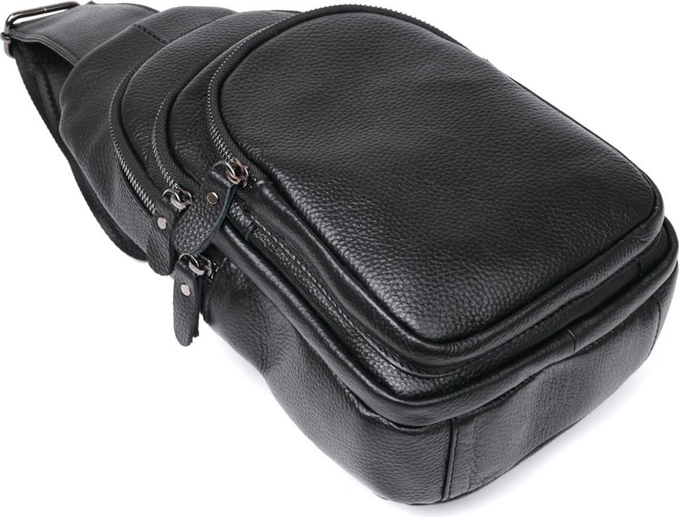 Чоловіча повсякденна чорна сумка-рюкзак зі шкіри флотар Vintage (20684)