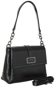 Класична жіноча сумка із натуральної шкіри чорного кольору з однією лямкою Desisan 81417