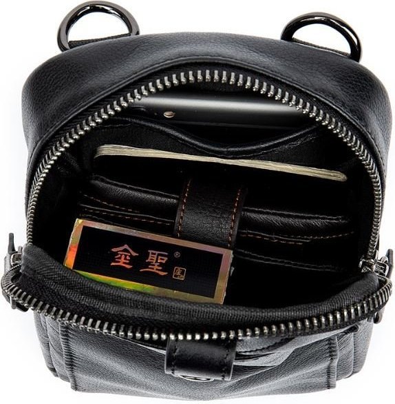 Кожаная небольшая мужская сумка черного цвета VINTAGE STYLE (14811)