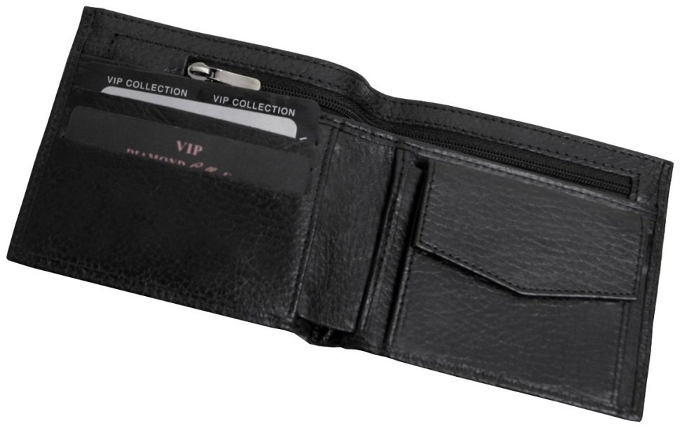 Портмоне без фіксації з натуральної зернистої шкіри Vip Collection 102617 (чорне) modnotak фото №3