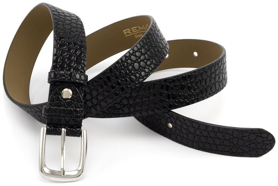 Женский ремень из лаковой кожи с фактурой под рептилию Remar 30122 черный фото №4 Женский ремень из лаковой кожи с фактурой под рептилию Remar 30122 черный modnotak фото №4