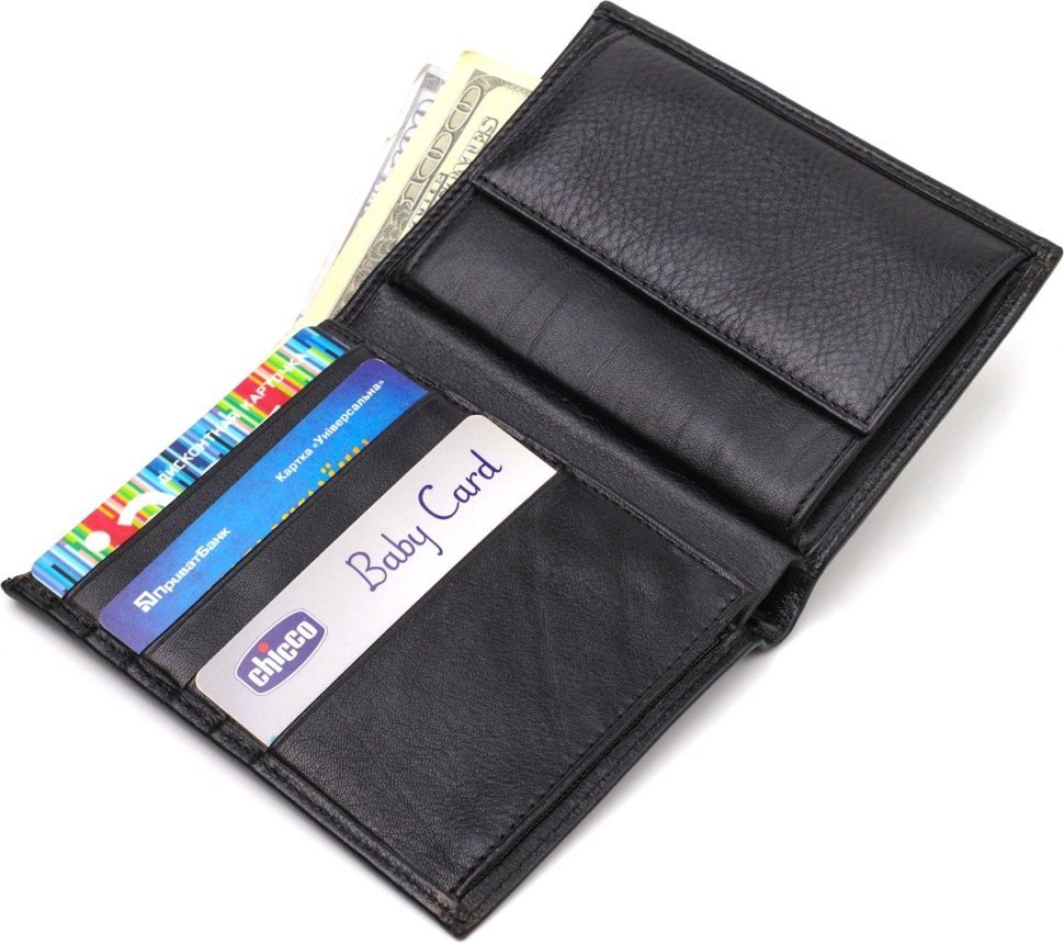 Чоловічий гаманець вертикального формату із натуральної шкіри чорного кольору CANPELLINI (2421753)