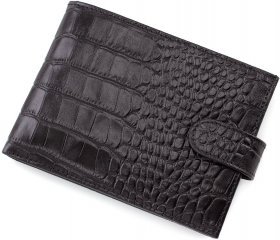 Черное портмоне из натуральной кожи с тиснением под крокодила Bond Non (10656)