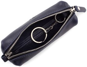 Удобная ключница синего цвета из гладкой кожи Grande Pelle (13278)