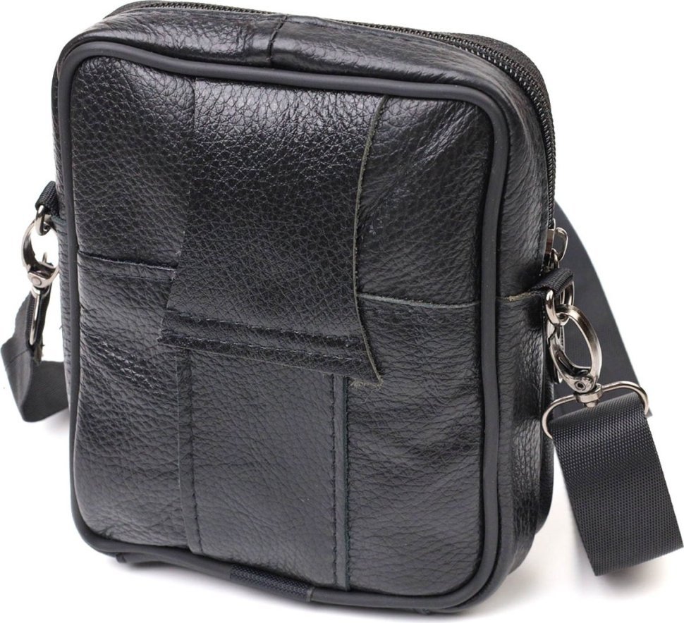 Зручна чоловіча сумка на пояс із натуральної шкіри чорного кольору Vintage (2421483)