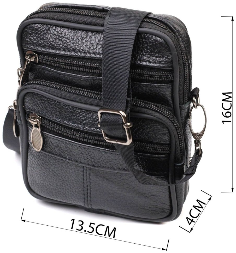 Зручна чоловіча сумка на пояс із натуральної шкіри чорного кольору Vintage (2421483) modnotak фото №8