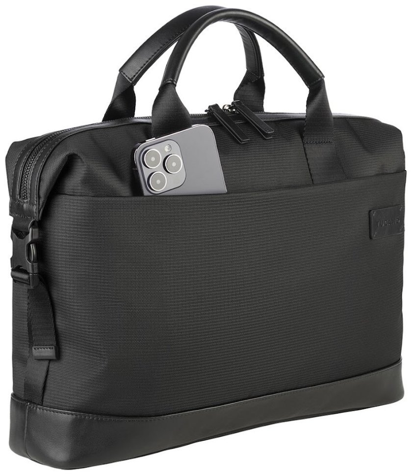 Деловая сумка для ноутбука до 16" из прочного текстиля с кожаными вставками Tucano Modo Premium черного цвета 103617 modnotak фото №4