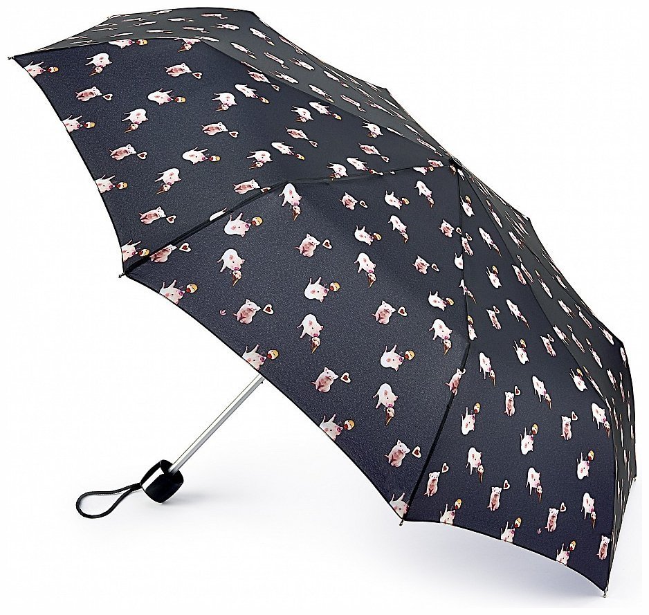Зонт женский Fulton L354 Minilite-2 Greedy Piggy (черный с принтом поросят) 93917 modnotak фото №1