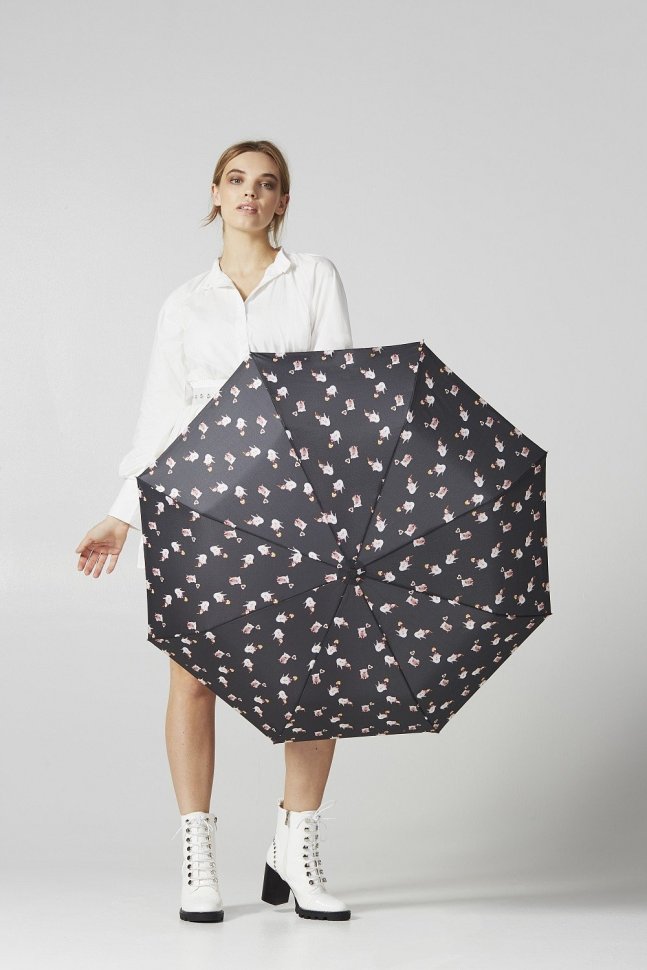 Зонт женский Fulton L354 Minilite-2 Greedy Piggy (черный с принтом поросят) 93917 modnotak фото №4