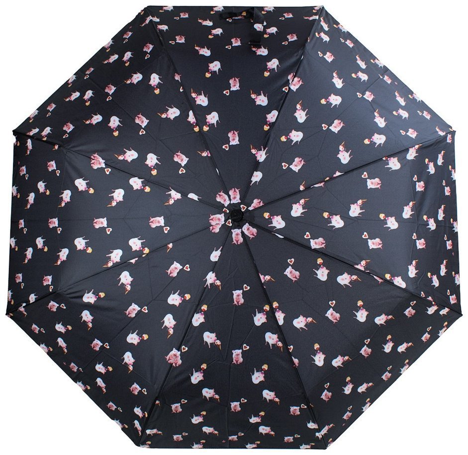 Зонт женский Fulton L354 Minilite-2 Greedy Piggy (черный с принтом поросят) 93917 modnotak фото №5