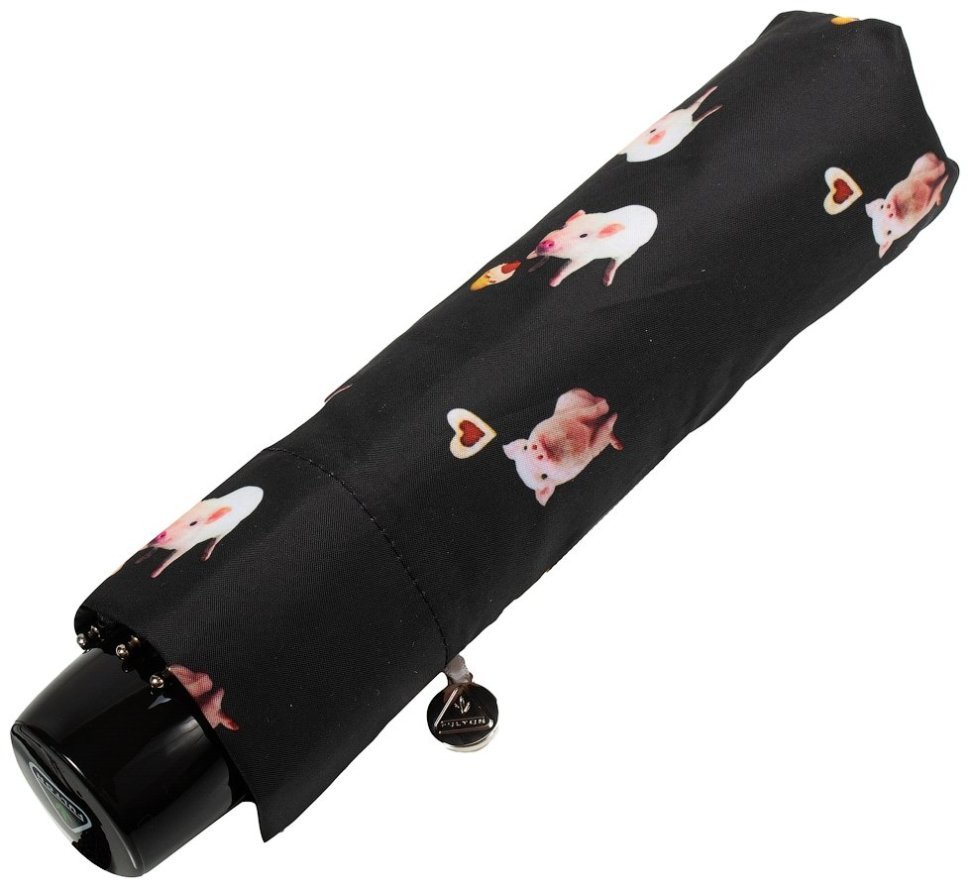 Зонт женский Fulton L354 Minilite-2 Greedy Piggy (черный с принтом поросят) 93917 modnotak фото №7