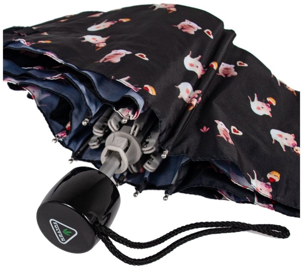 Зонт женский Fulton L354 Minilite-2 Greedy Piggy (черный с принтом поросят) 93917 modnotak фото №8