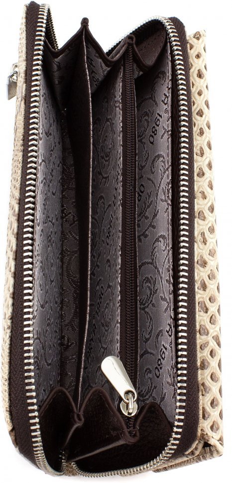 Большой кошелек бежевого цвета из натуральной кожи на молнии KARYA (1140-011)