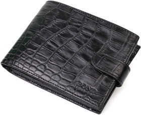 Мужское портмоне среднего размера из натуральной черной кожи с тиснением под крокодила BOND (2422000)