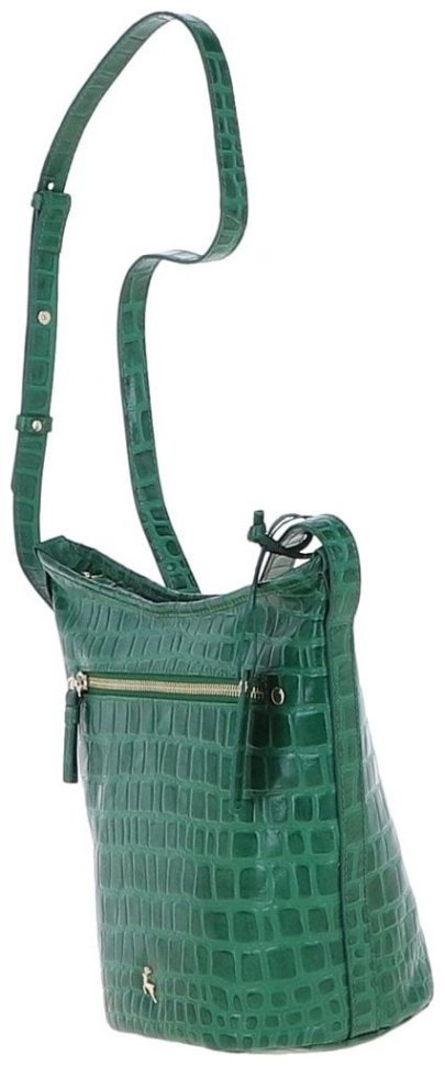 Небольшая женская сумка с фактурой под кожу крокодила Ashwood зелёного цвета 94217 modnotak фото №3