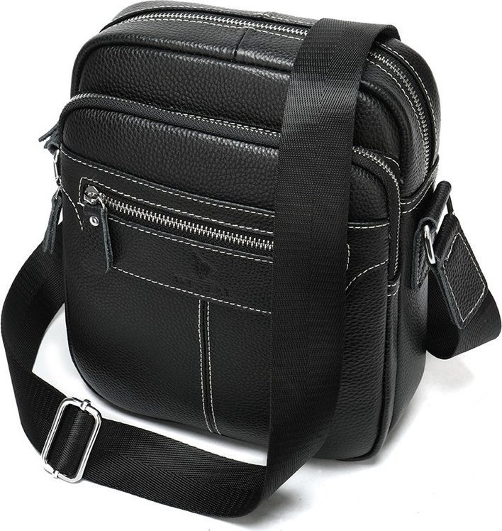 Наплічна чоловіча сумка Флотар чорного кольору VINTAGE STYLE (20018)