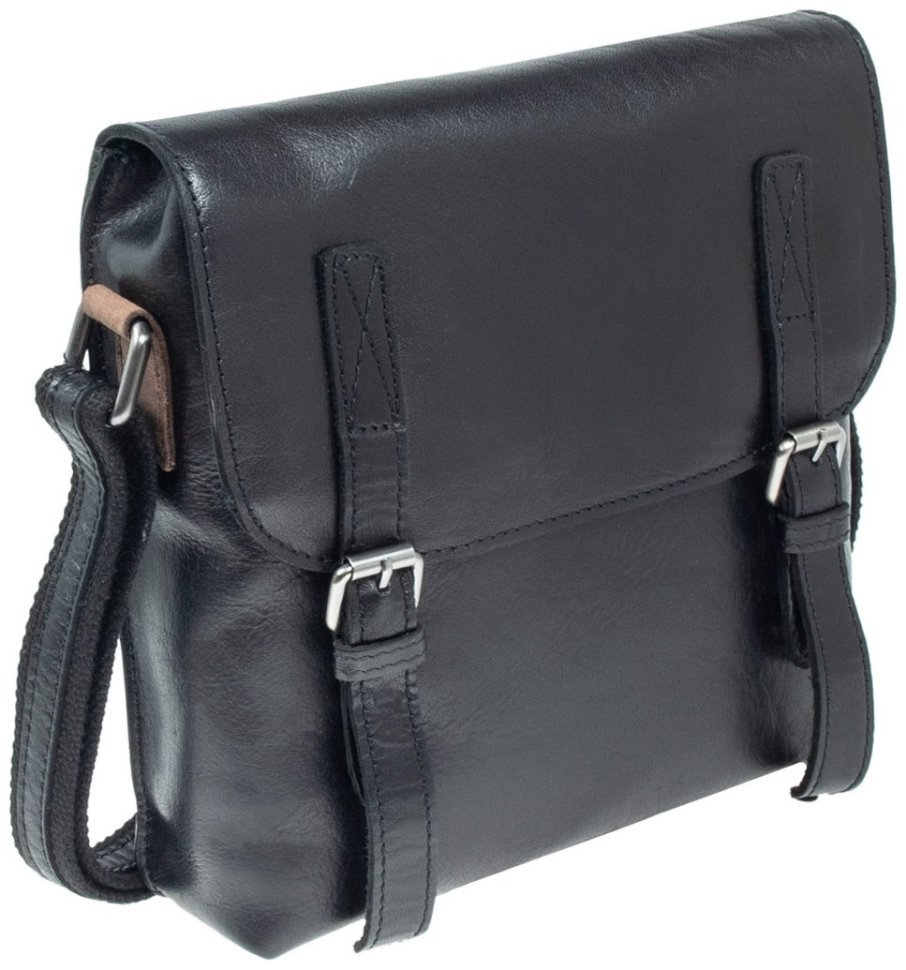 Мужская сумка планшет из натуральной гладкой кожи через плече Ashwood F84 черного цвета 94417 modnotak фото №2