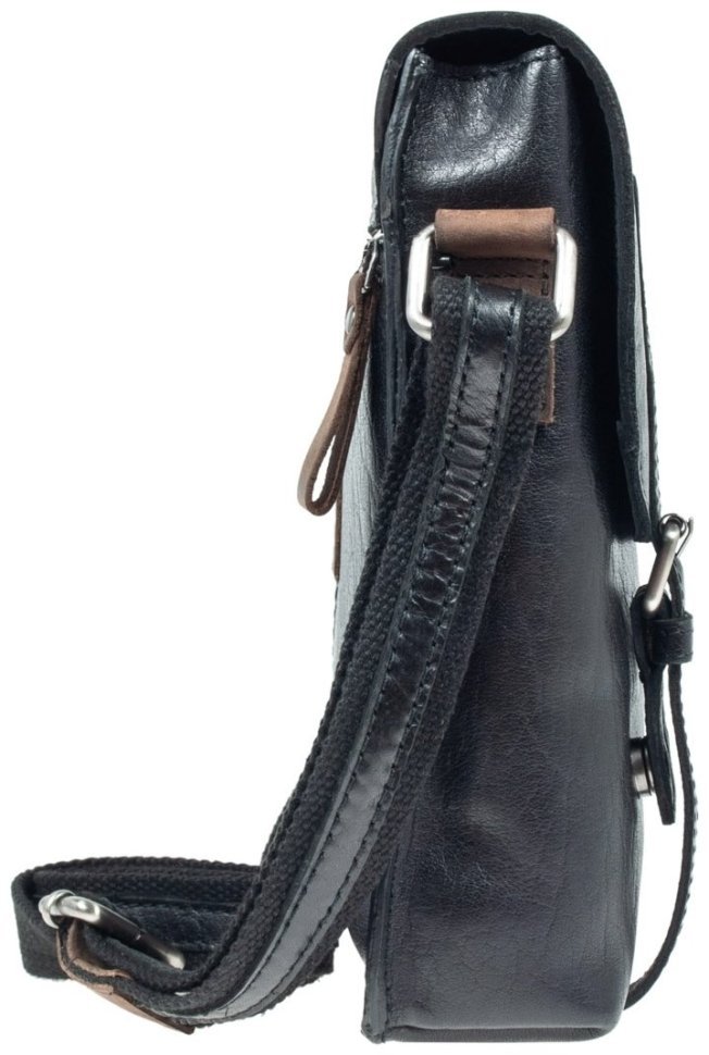 Мужская сумка планшет из натуральной гладкой кожи через плече Ashwood F84 черного цвета 94417 modnotak фото №3