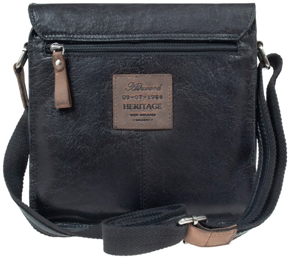 Мужская сумка планшет из натуральной гладкой кожи через плече Ashwood F84 черного цвета 94417 modnotak фото №4