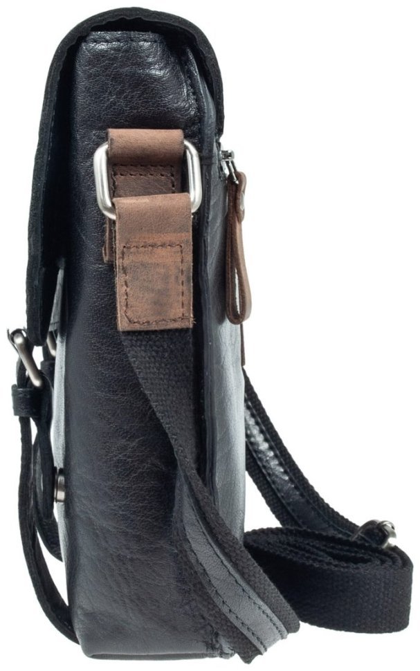 Мужская сумка планшет из натуральной гладкой кожи через плече Ashwood F84 черного цвета 94417 modnotak фото №5