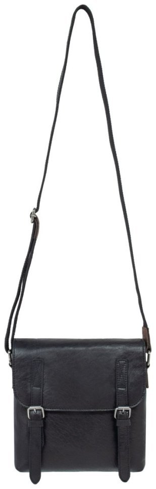 Мужская сумка планшет из натуральной гладкой кожи через плече Ashwood F84 черного цвета 94417 modnotak фото №6