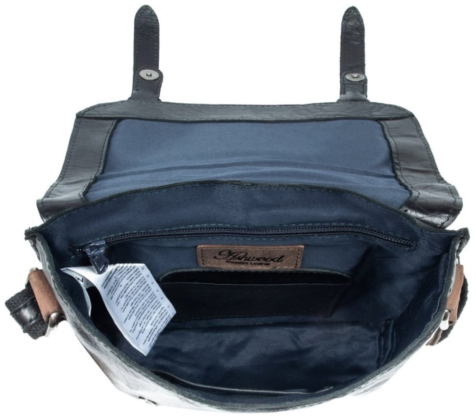 Мужская сумка планшет из натуральной гладкой кожи через плече Ashwood F84 черного цвета 94417 modnotak фото №8