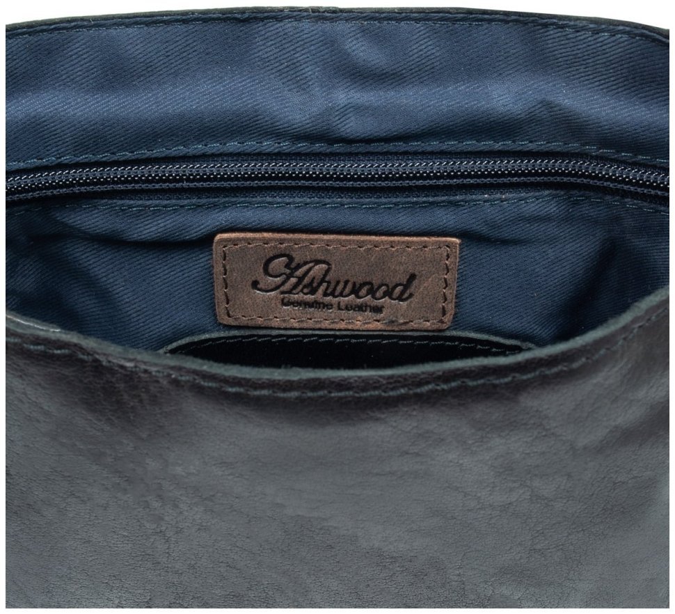 Мужская сумка планшет из натуральной гладкой кожи через плече Ashwood F84 черного цвета 94417 modnotak фото №9