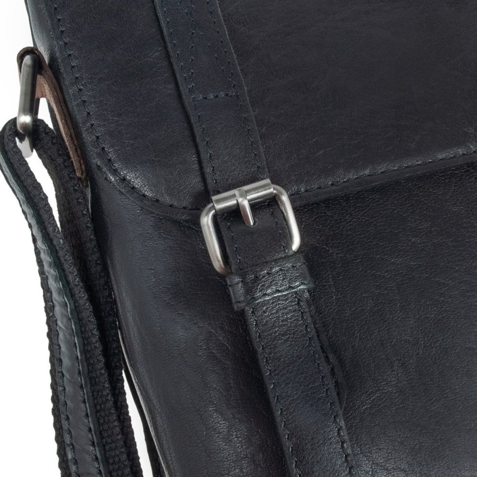 Мужская сумка планшет из натуральной гладкой кожи через плече Ashwood F84 черного цвета 94417 modnotak фото №10