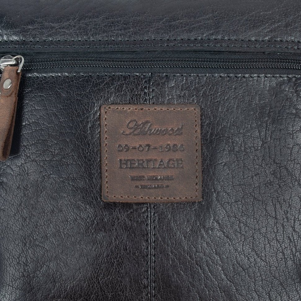 Мужская сумка планшет из натуральной гладкой кожи через плече Ashwood F84 черного цвета 94417 modnotak фото №11