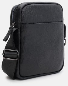 Городская мужская сумка через плечо на 1 отделение из качественной кожи флотар Borsa Leather 104517 черного цвета