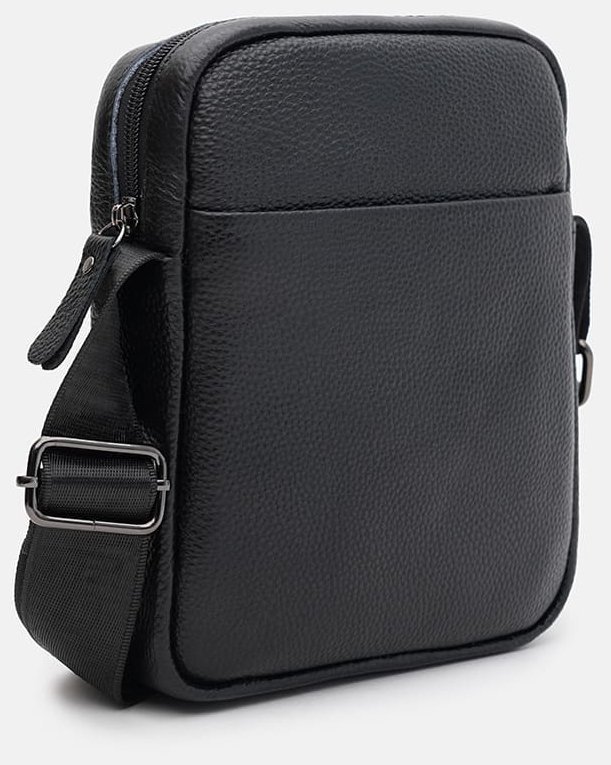 Городская мужская сумка через плечо на 1 отделение из качественной кожи флотар Borsa Leather 104517 черного цвета modnotak фото №2