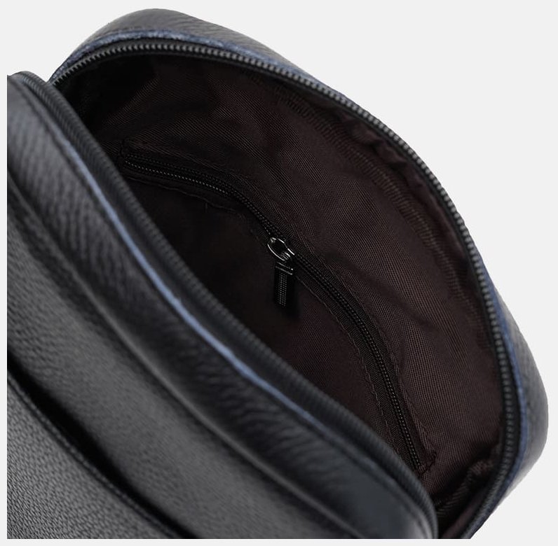 Городская мужская сумка через плечо на 1 отделение из качественной кожи флотар Borsa Leather 104517 черного цвета modnotak фото №5