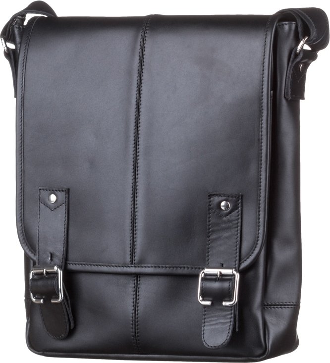 Мужская кожаная сумка на плечо вертикального формата в черном цвете SHVIGEL (11040)