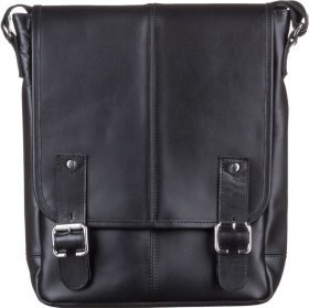 Мужская кожаная сумка на плечо вертикального формата в черном цвете SHVIGEL (11040)