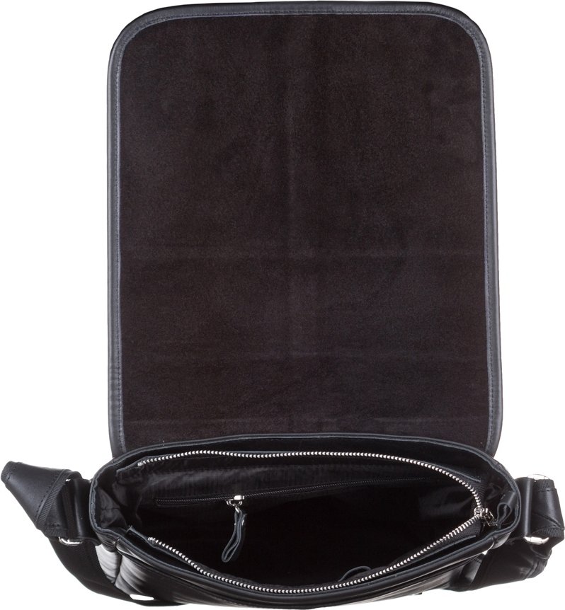 Мужская кожаная сумка на плечо вертикального формата в черном цвете SHVIGEL (11040)