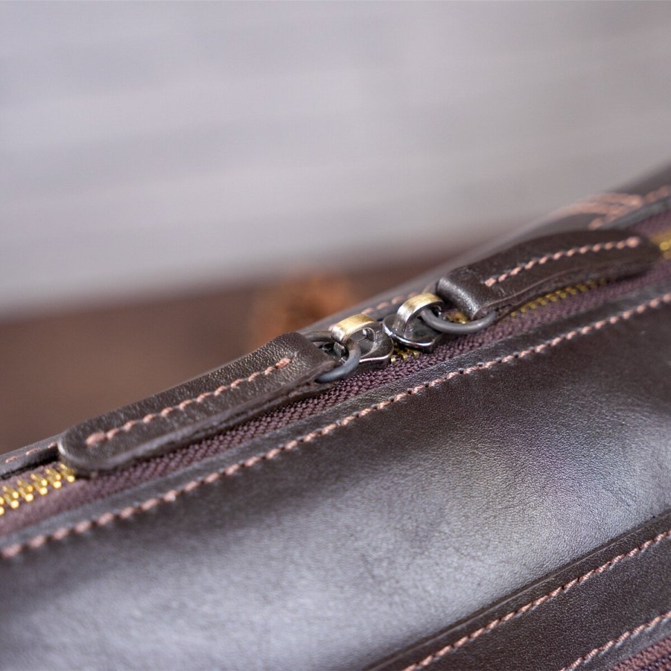 Деловая мужская сумка-мессенджер из гладкой кожи коричневого цвета SHVIGEL (11251)