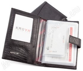 Кожаная обложка под документы и паспорт с фиксацией KARYA (17586)