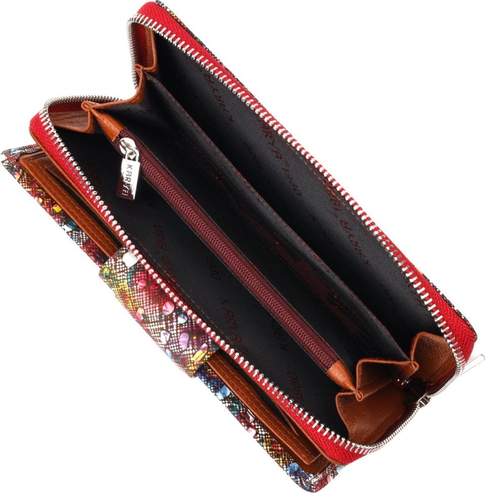 Великий жіночий гаманець із натуральної шкіри з декоративним принтом KARYA (2421103)