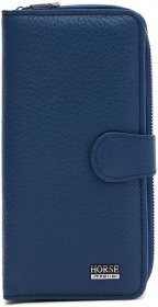 Просторий жіночий шкіряний гаманець синього кольору Horse Imperial 65017