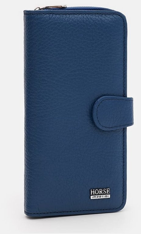 Просторный женский кожаный кошелек синего цвета Horse Imperial 65017