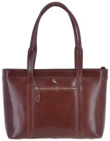 Повседневная женская кожаная сумка на молнии с длинными ручками Ashwood V23 коричневого цвета 95417