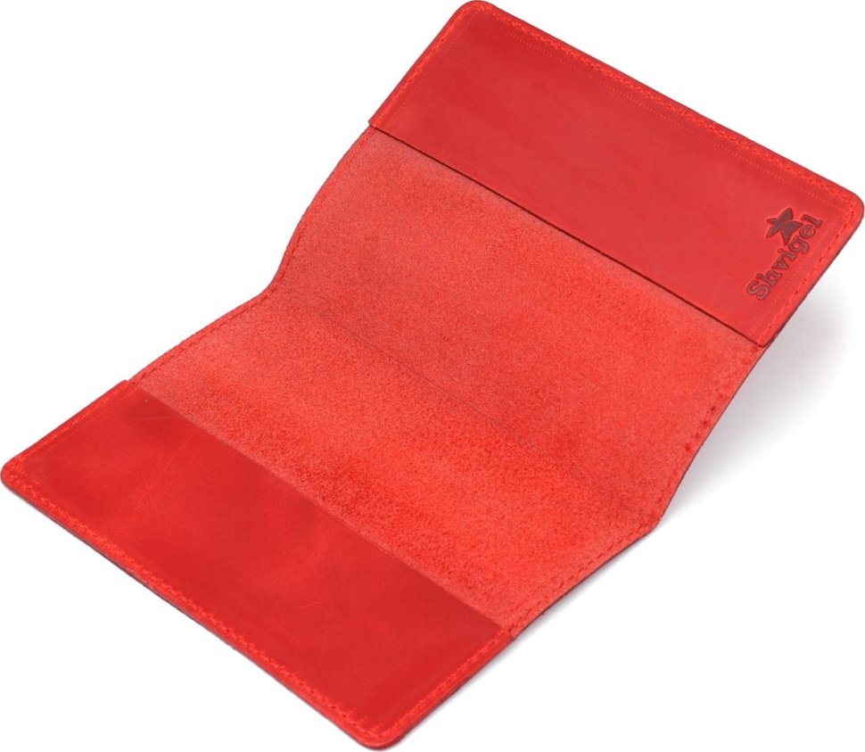 Красная женская обложка на паспорт из натуральной кожи с гербом Shvigel (2413958) 