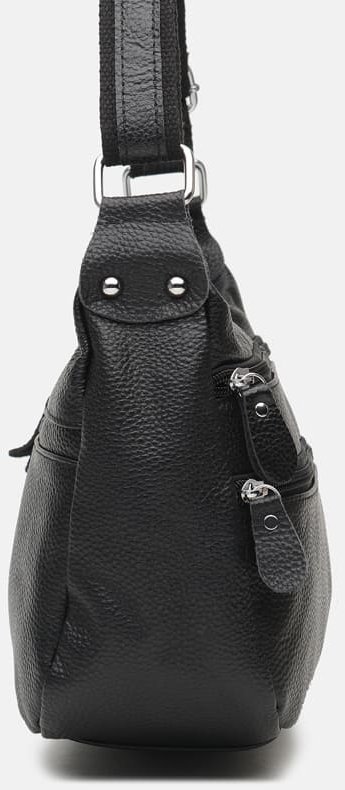 Женская кожаная сумка черного цвета с одной лямкой Borsa Leather (56617)