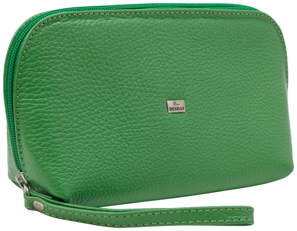 Вместительная женская косметичка из натуральной кожи флотар Desisan 106717 зеленого цвета modnotak фото №1