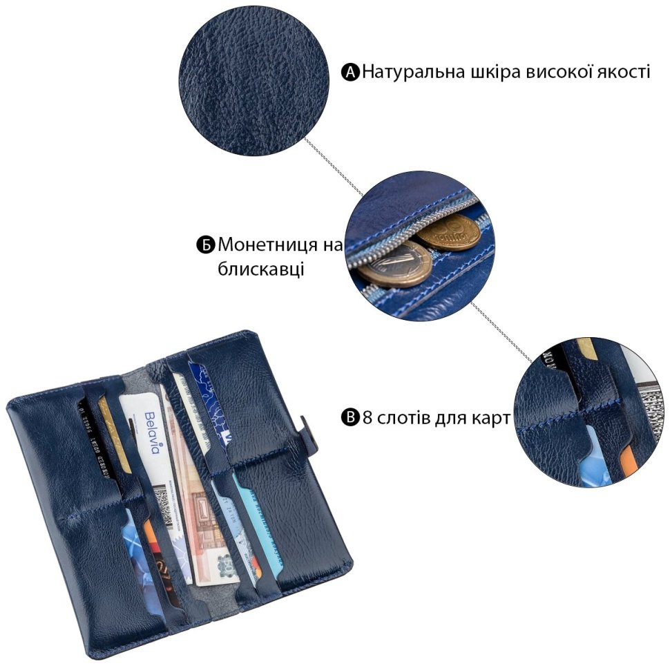 Синий купюрник из натуральной кожи с хлястиком SHVIGEL (2416201) modnotak фото №12