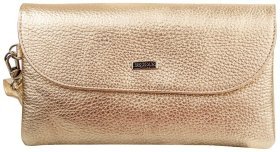Женский кошелек-клатч из фактурной золотистой кожи с кистевым ремешком Desisan 106817 на кнопке